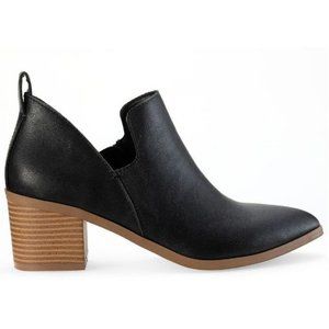 #3 Sun + Stone Black Faux Leather Pointed Toe Booties